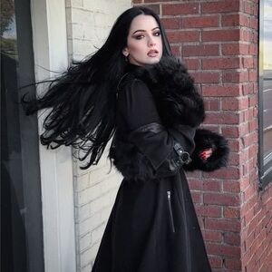 Black Faux Fur Trim Long Coat - Women's Jacket